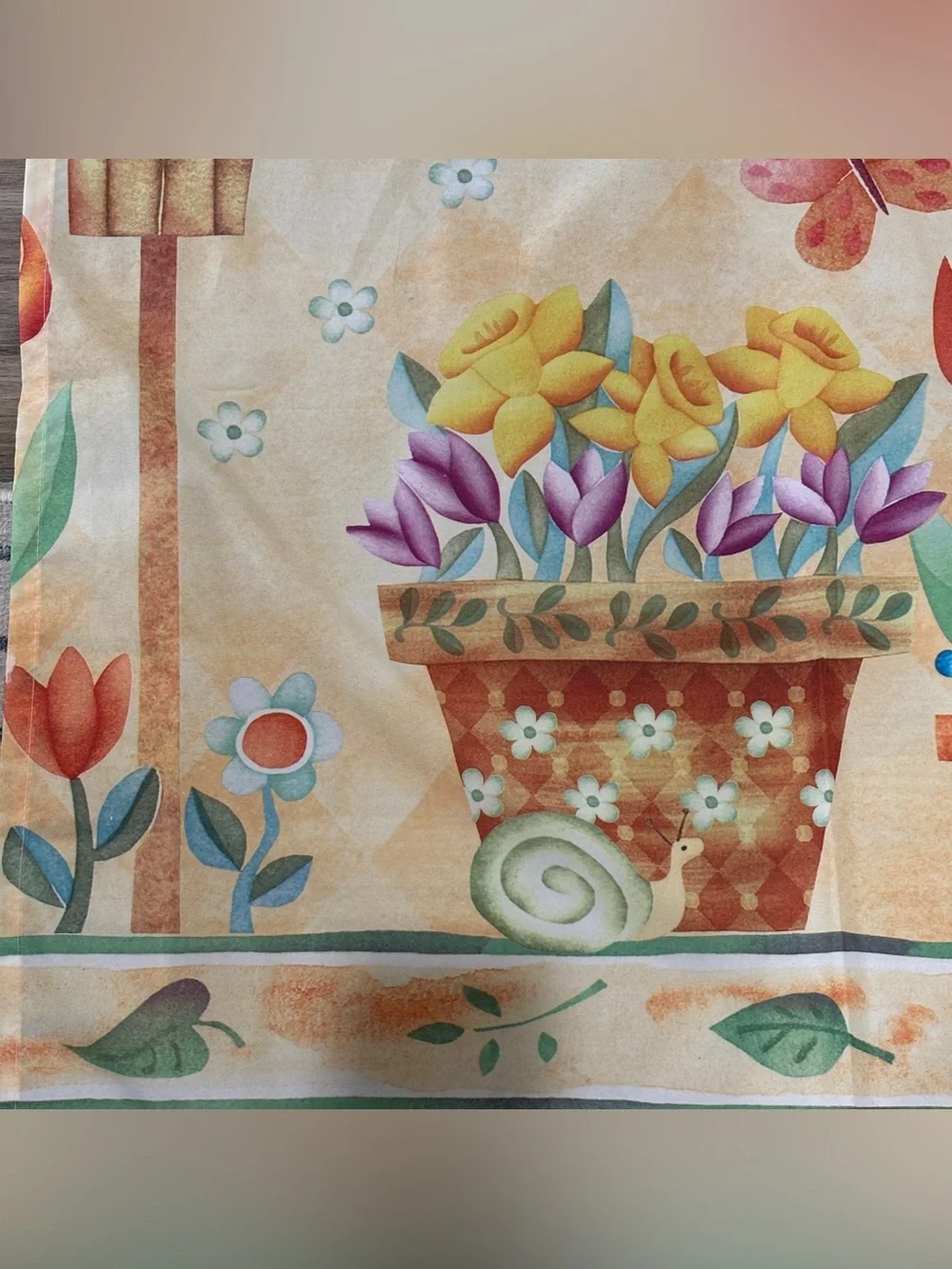 Vintage Whimsical Garden Shower Curtain - Birdhouses, Tulips & Butterflies